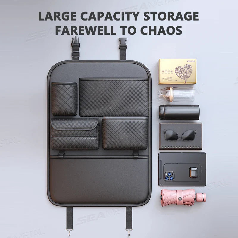 Luxury Car Seat Back Storage Bag – Multifunction Backseat Organizer with Anti-Kick Guard