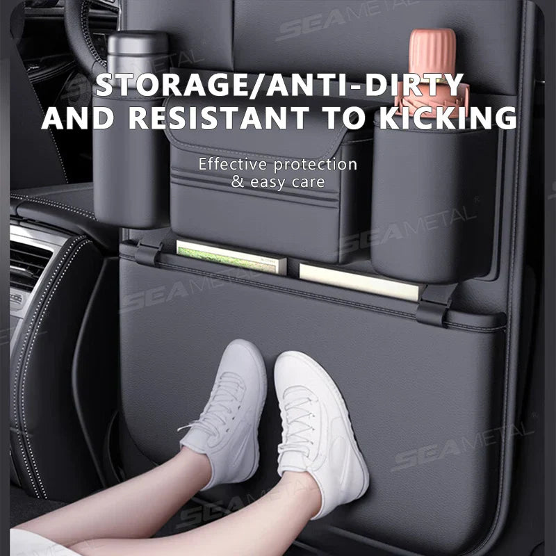 Waterproof 6-Pocket Car Backseat Organizer – Anti-Kick Pad with Cup Holder & Tissue Storage