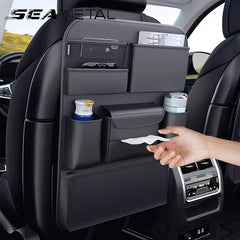 7-Pocket Car Seat Back Organizer – PU Leather All-in-One Hanging Storage with Cup & Tissue Holder