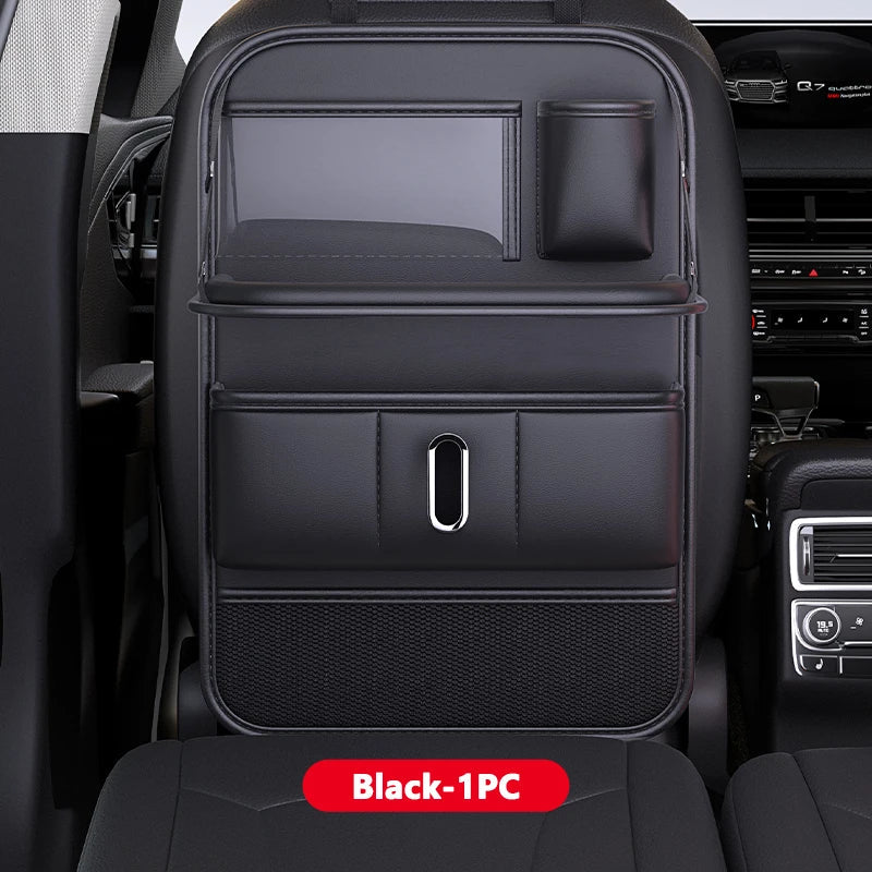 Multi-Pocket Car Seat Back Organizer – Foldable Tray with Tissue Holder