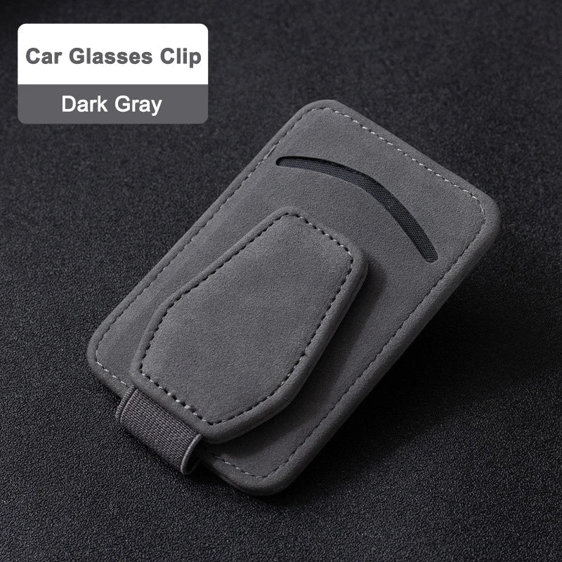 Luxury Suede Car Glasses Holder – Strong Magnetic Sun Visor Clip with Card Pocket