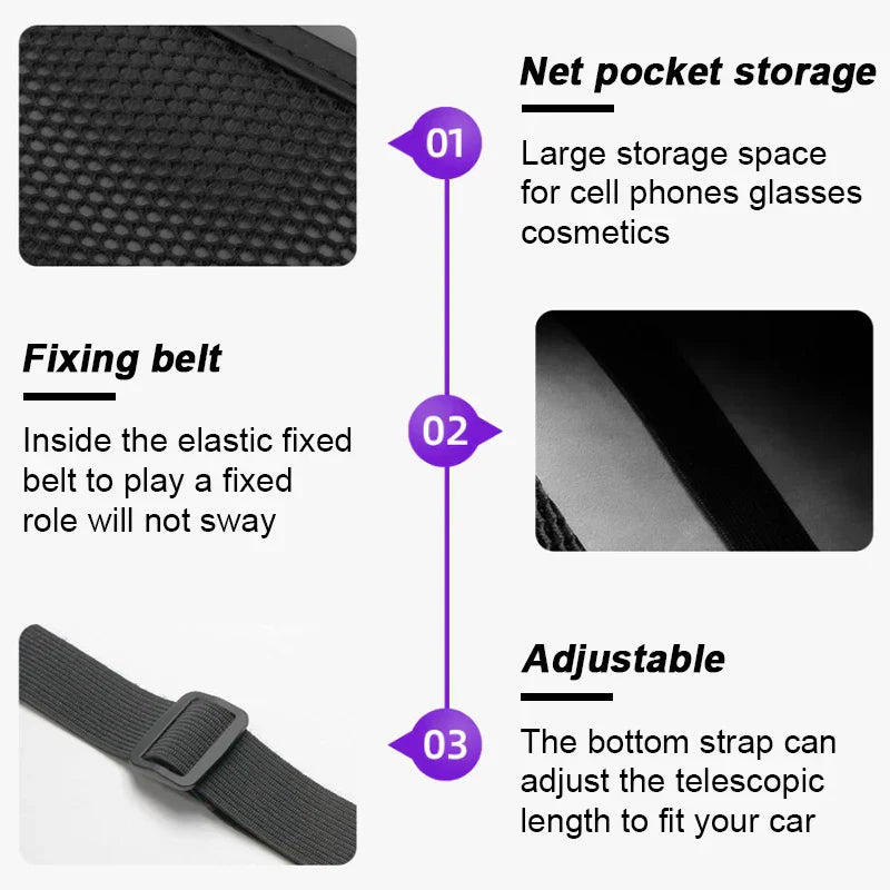 Car Seat Side Storage Bag – Hanging Auto Organizer with Tissue Holder & Mesh Pocket