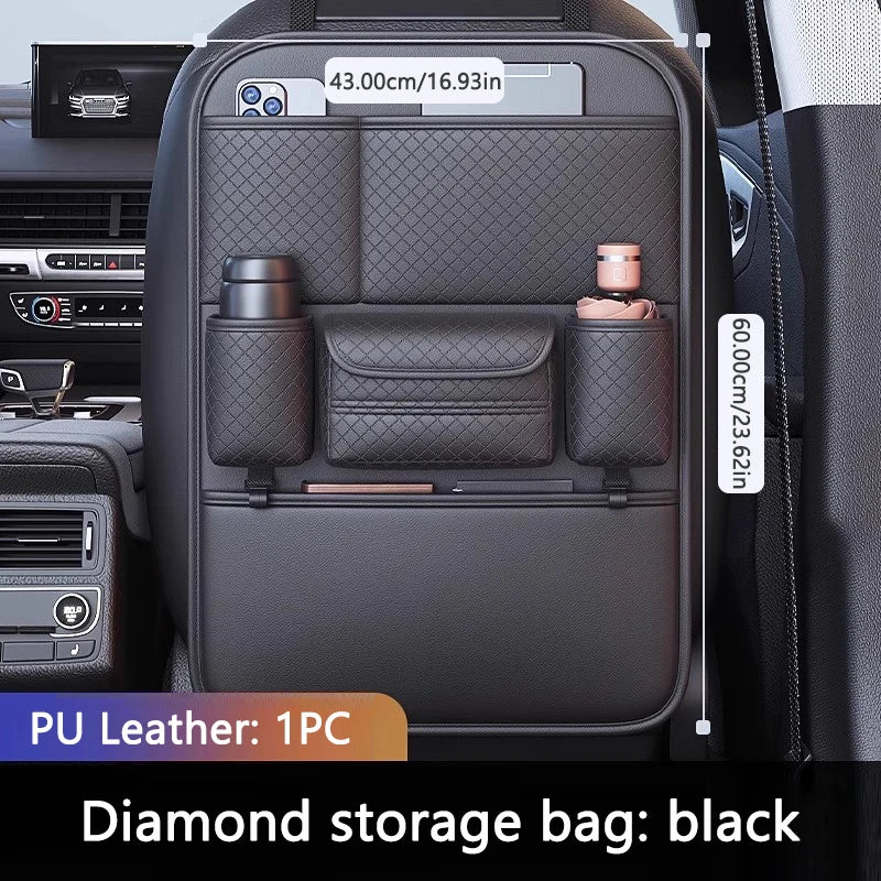 Luxury Car Seat Back Storage Bag – Multifunction Backseat Organizer with Anti-Kick Guard