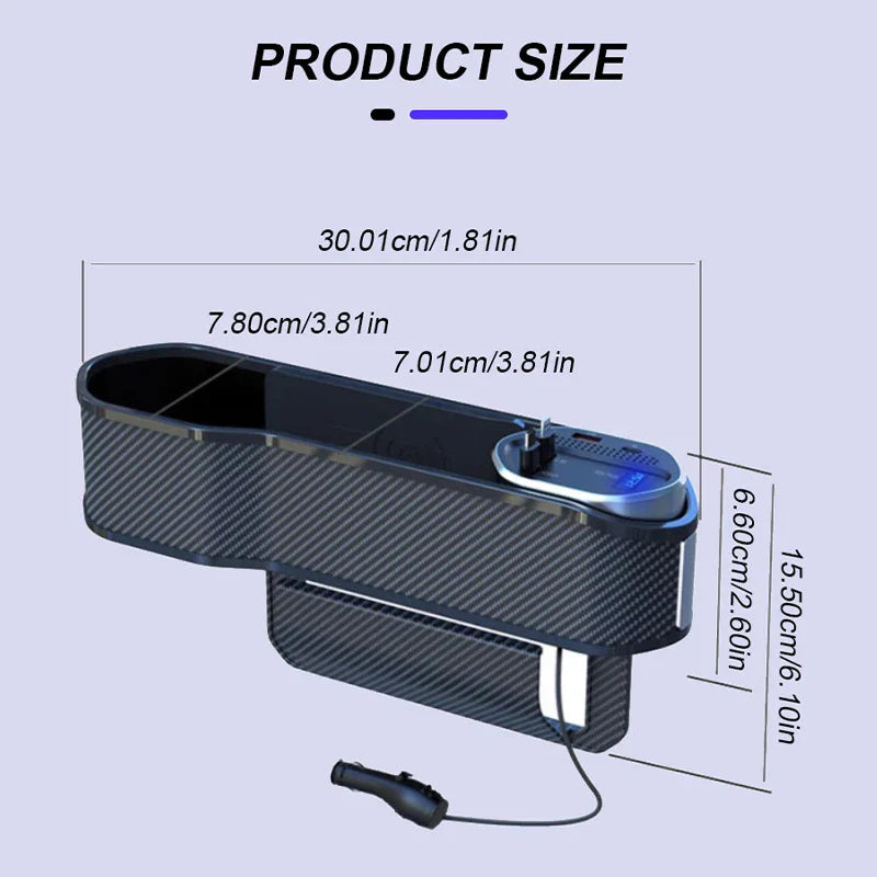 Wireless Charging Car Seat Gap Organizer – 40W USB-C & Lightning Fast Charge Center Console Storage Box