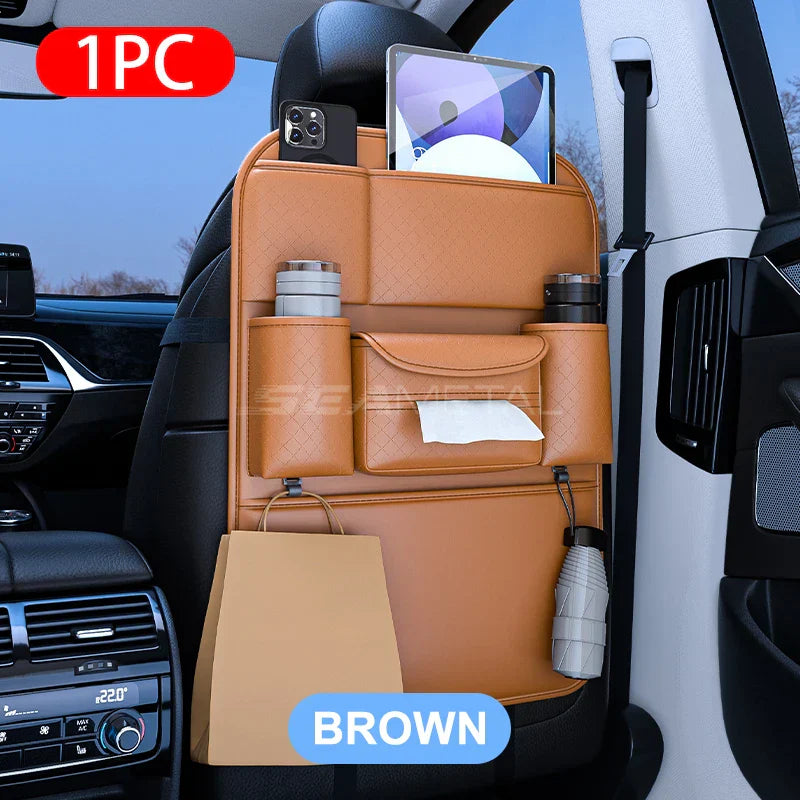 Multifunctional Car Seat Back Organizer – 8-Pocket Storage with Cup Holder