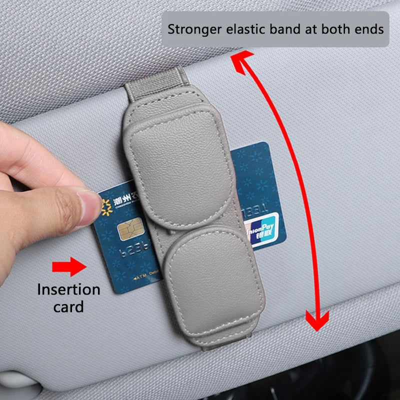 Magnetic Cowhide Car Glasses Holder – Dual-Clip Stable Sun Visor Sunglasses Organizer