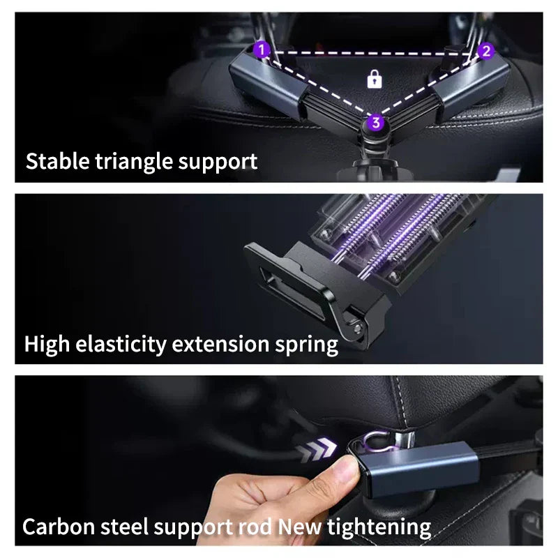 Car Seat Back Phone Holder – Telescopic Rear Tablet Mount for 4–12.9 Inch iPad & Smartphones