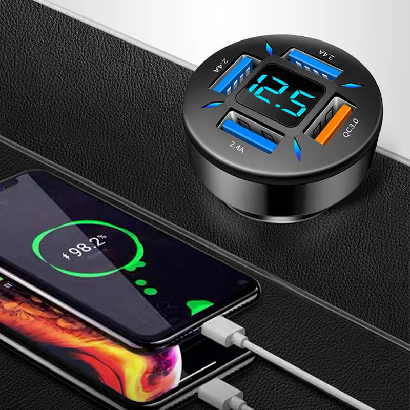 66W Car Cigarette Lighter Charger – 4-Port Fast Charging for iPhone, Xiaomi, Samsung