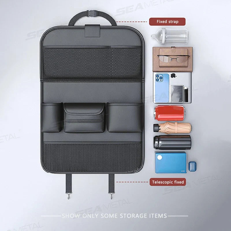 8-in-1 Car Seat Back Organizer with Foldable Tray – Waterproof Wear-Resistant Storage Bag