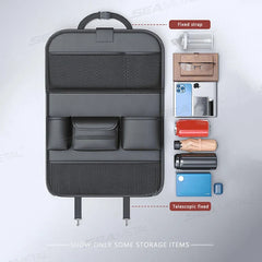 8-in-1 Car Seat Back Organizer with Foldable Tray – Waterproof Wear-Resistant Storage Bag