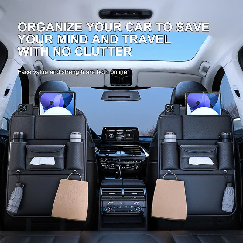 Multifunctional Car Seat Back Organizer – 8-Pocket Storage with Cup Holder