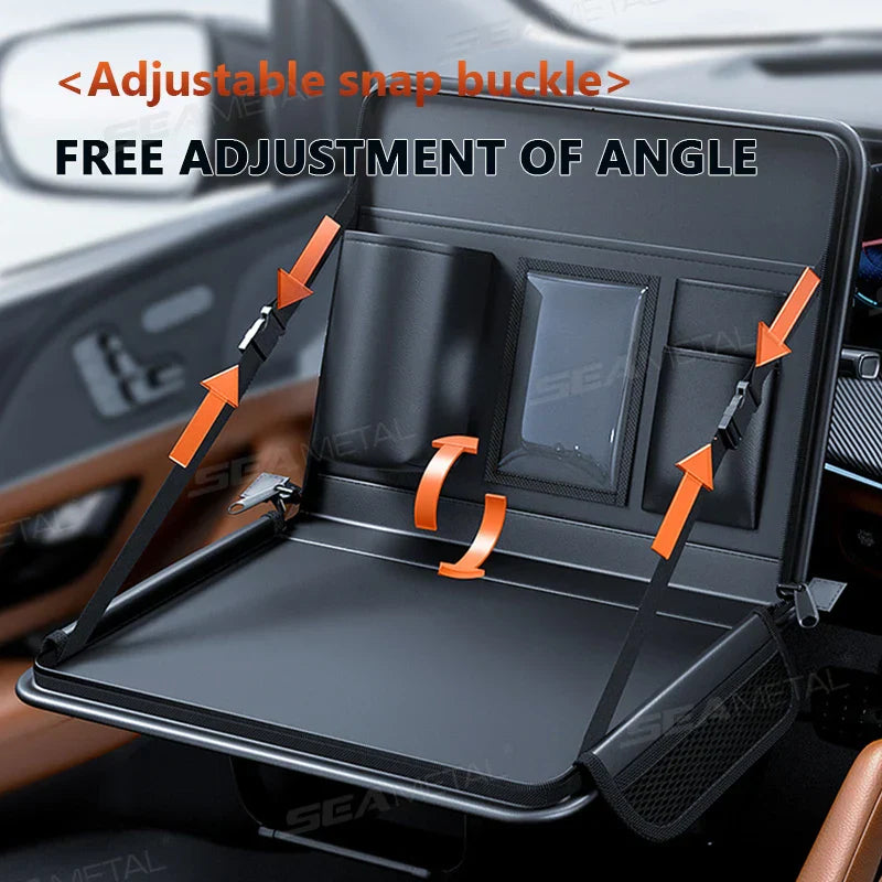 Portable Car Steering Wheel Laptop Tray – Foldable Multi-Pocket Storage Organizer