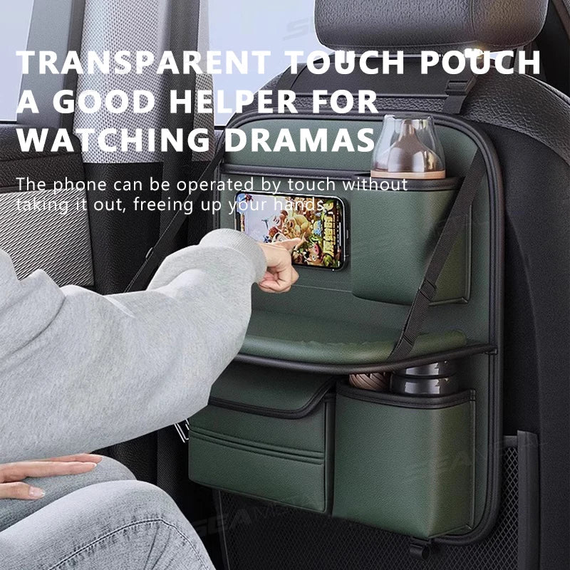 8-in-1 Car Seat Back Organizer with Foldable Tray – Waterproof Wear-Resistant Storage Bag