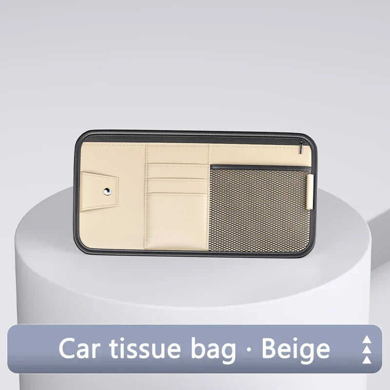 9-in-1 Car Sun Visor Organizer – PU Leather Zipper Storage Bag with Glasses & Card Holder