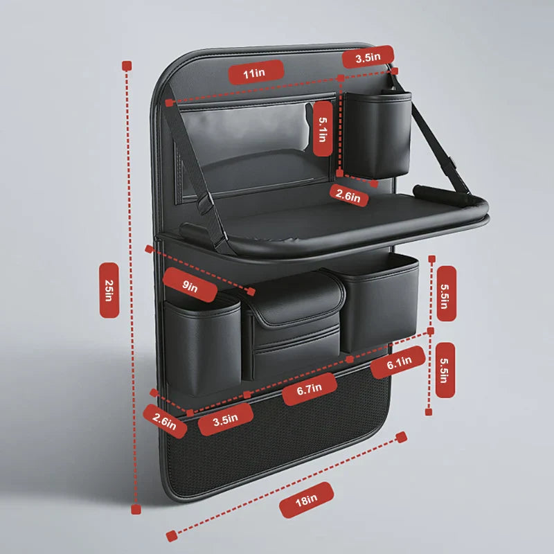 PU Leather Car Backseat Organizer – 9-in-1 Storage with Mesh Pocket & Tissue Holder