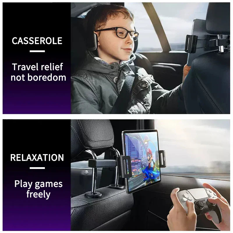 Car Seat Back Phone Holder – Telescopic Rear Tablet Mount for 4–12.9 Inch iPad & Smartphones