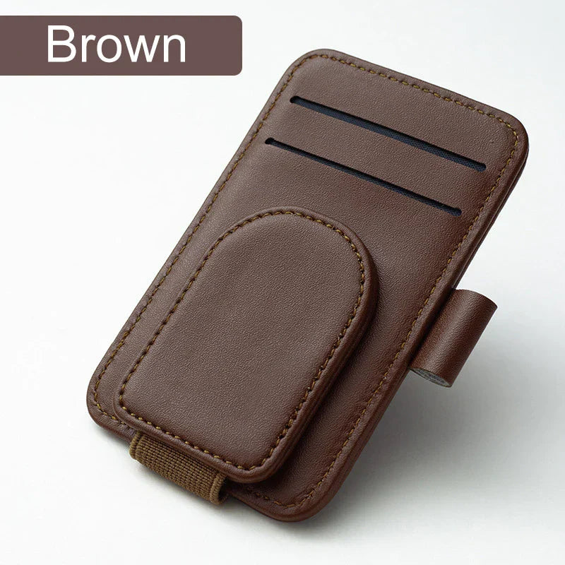 Luxury Suede Car Glasses Holder – Strong Magnetic Sun Visor Clip with Card Pocket