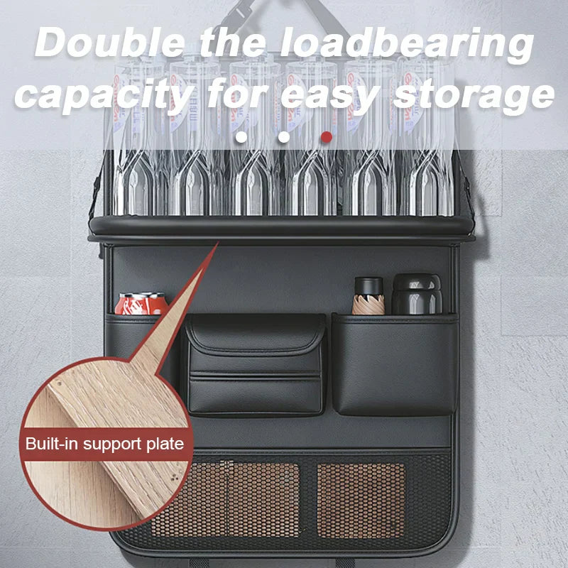 PU Leather Car Backseat Organizer – 9-in-1 Storage with Mesh Pocket & Tissue Holder