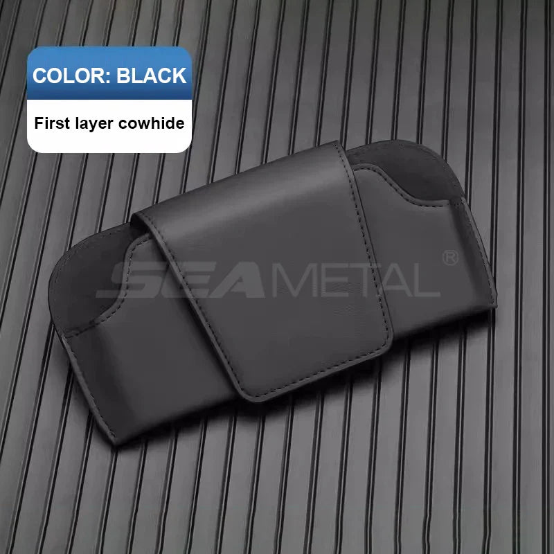Premium Cowhide Sun Visor Glasses Holder – Wear-Resistant Leather Sunglasses Storage Case for Car