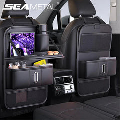 Car Seat Back Organizer with Foldable Tray – Multi-Pocket Anti-Kick Pad for Kids