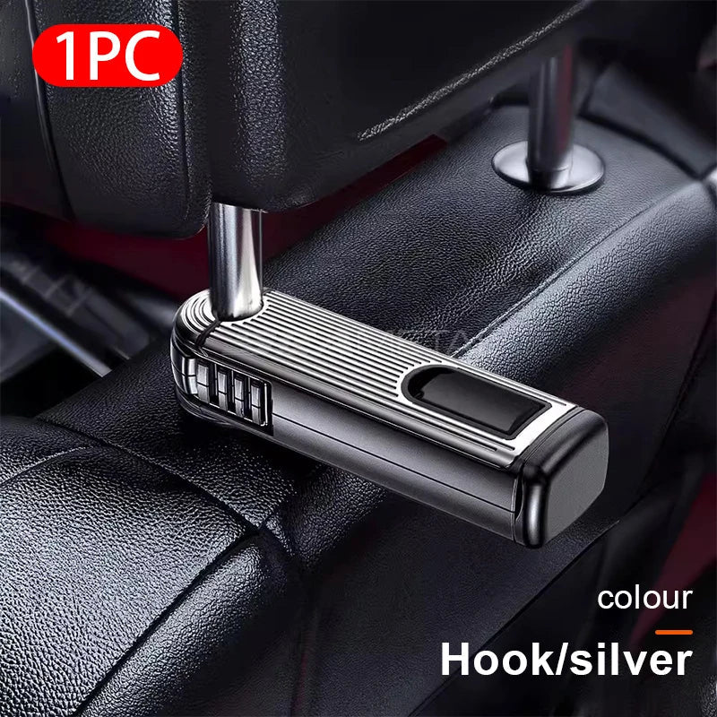 2-in-1 Car Headrest Hanging Hook – Built-In Phone Holder with Silicone Anti-Slip Pad
