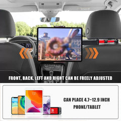 Telescopic Car Headrest Phone & Tablet Holder – Rotating Rear Seat Stand for 5–13 Inch Devices