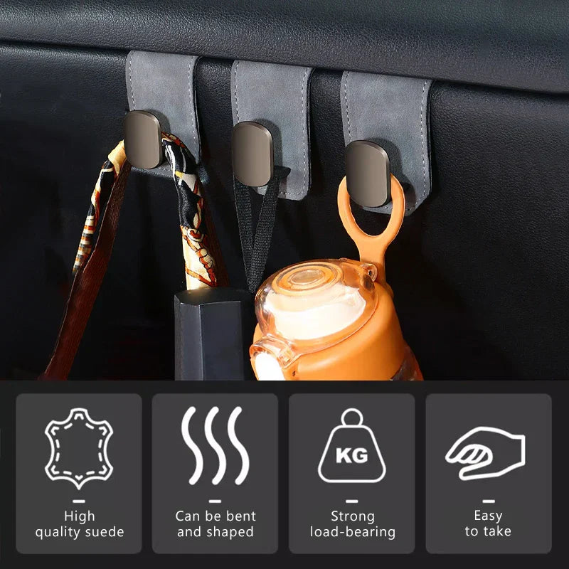 Premium Suede Car Handbag Holder – 15KG Large-Bearing Seat Hook Organizer