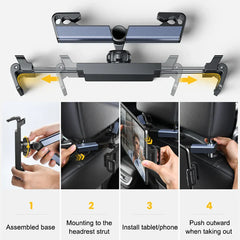 Car Seat Back Phone Holder – Telescopic Rear Tablet Mount for 4–12.9 Inch iPad & Smartphones