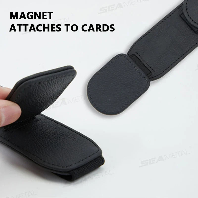 Magnetic Cowhide Car Glasses Holder – Dual-Clip Stable Sun Visor Sunglasses Organizer