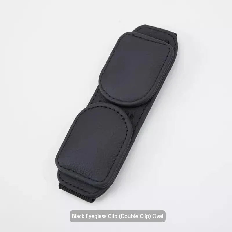 Magnetic Cowhide Car Glasses Holder – Dual-Clip Stable Sun Visor Sunglasses Organizer