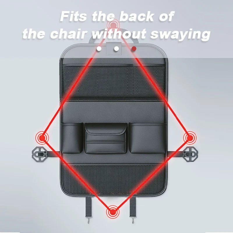 PU Leather Car Backseat Organizer – 9-in-1 Storage with Mesh Pocket & Tissue Holder