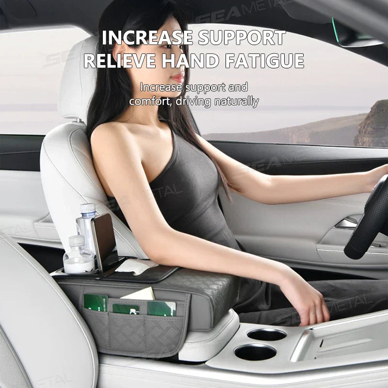Car Center Console Armrest Cushion – 12-in-1 Multi-Function Pad with Storage & Cup Holder