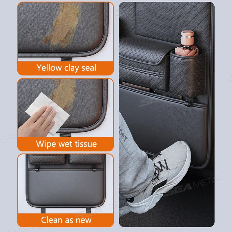 Luxury Car Seat Back Storage Bag – Multifunction Backseat Organizer with Anti-Kick Guard