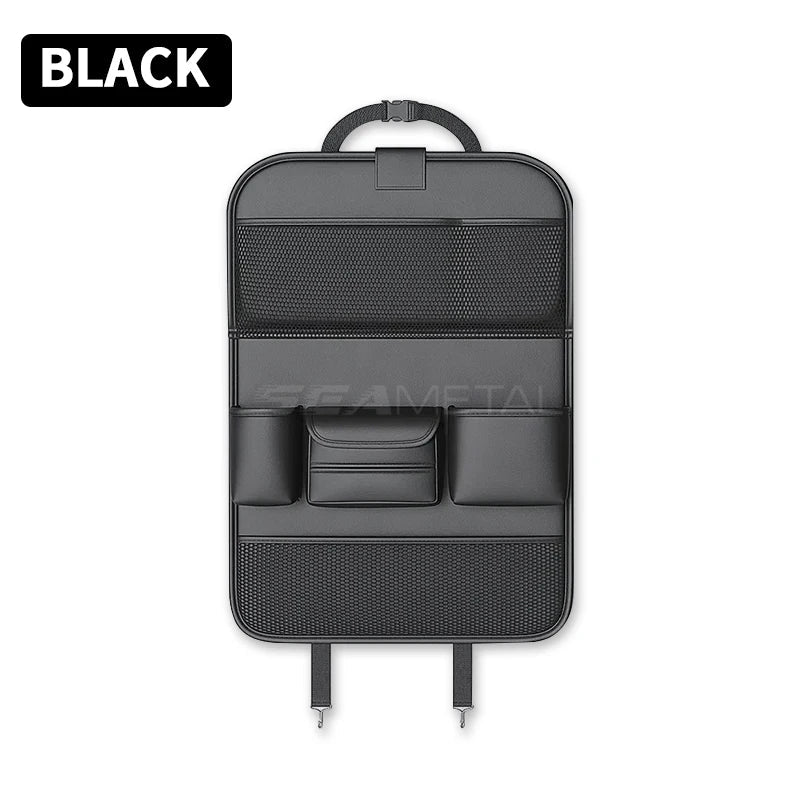 PU Leather Car Backseat Organizer – 9-in-1 Storage with Mesh Pocket & Tissue Holder